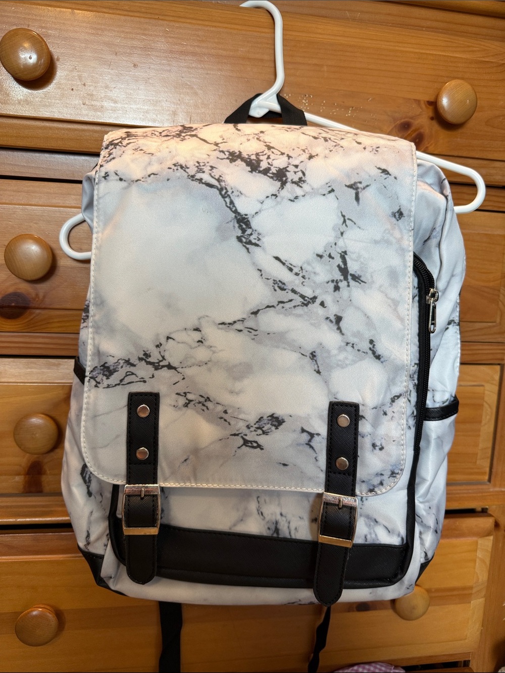 Marble Print Men's Backpack - White